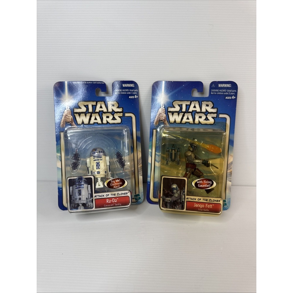 Star Wars Attack Of The Clones Jango Fett Final Battle & R2-D2 HASBRO Lot Of 2